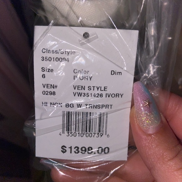 “White” By Vera Wang Illusions Floral Wedding Gown Dress - Picture 3 of 7